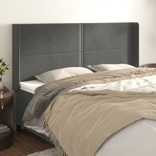 vidaXL Čelo postele so záhybmi tmavosivé 163x16x118/128 cm zamat