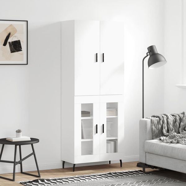 vidaXL Vysoká skrinka lesklá biela 69,5x34x180 cm spracované drevo