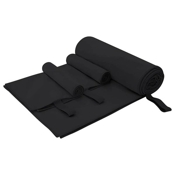 vidaXL Sada športových uterákov 3 pcs Čierna Polyester a polyamid