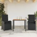 vidaXL 3-dielna bistro súprava s vankúšmi čierna polyratanová
