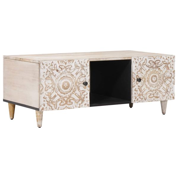 vidaXL Konferenčný stolík Biela 100 x 54 x 40 cm Masívne mango drevo