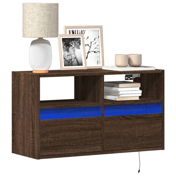 vidaXL TV nástenná skrinka s LED svetlami hnedý dub 80x31x45 cm