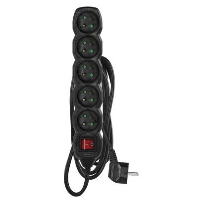 Prodlužovací kabel EMOS PC1512 s vypínačem 2 m, 5 zásuvek, černý, PVC, 1 mm2