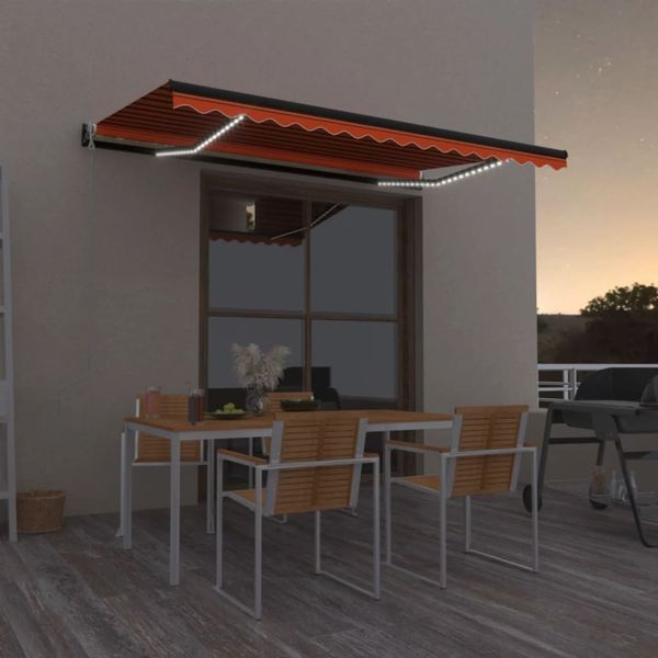 vidaXL Automatická markíza s LED a senzorom vetra 450x300 cm oranžová/hnedá
