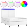 vidaXL Boxspring posteľ s matracom a LED biela 140x200 cm umelá koža