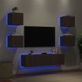 vidaXL 6-dielne TV nástenné skrinky s LED hnedý dub kompozitné drevo