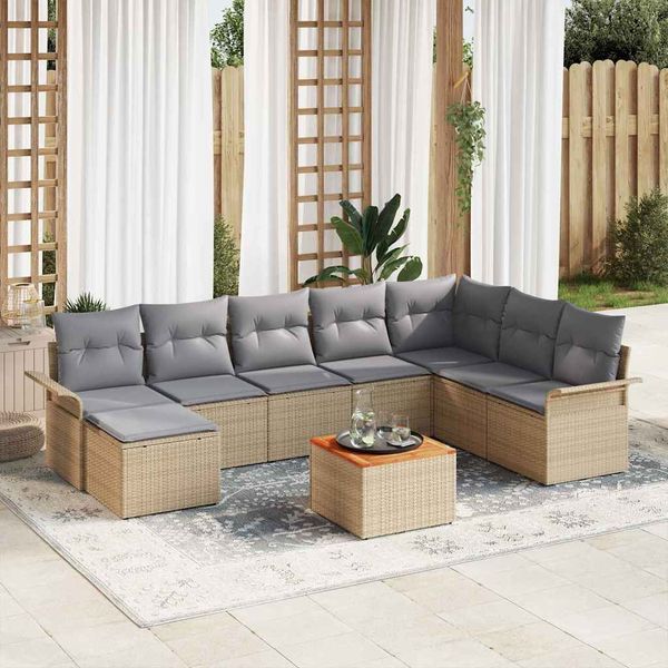 vidaXL Súprava záhradných pohoviek 9 pcs Beige a svetlo šedá polyratan