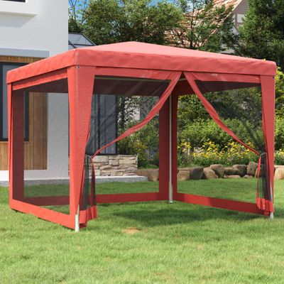 vidaXL Párty stan so 4 sieťkovanými bočnými stenami červený 3x3 m HDPE