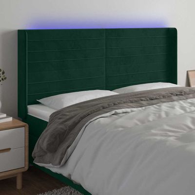 vidaXL Čelo postele s LED tmavozelené 183x16x118/128 cm zamat