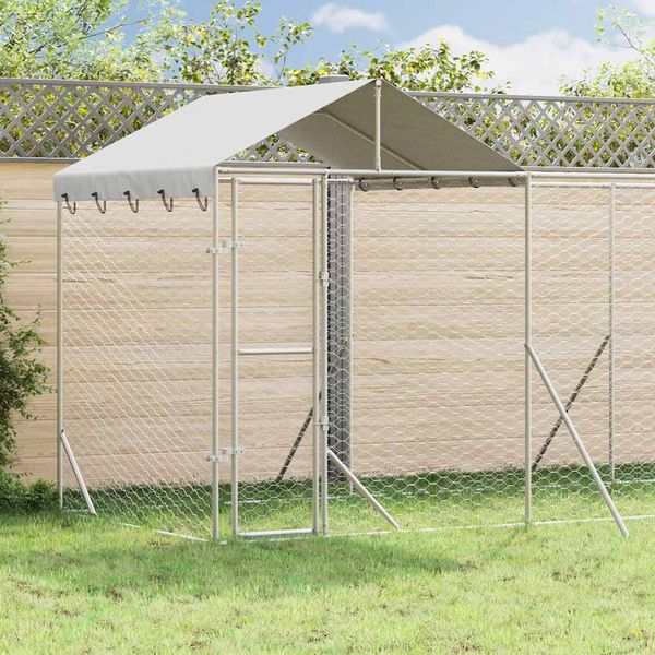 vidaXL Vonkajší koterec pre psov so strechou strieborný 6x2x2,5 m oceľ