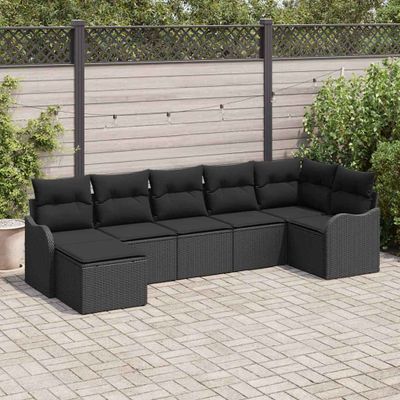 vidaXL Súprava záhradných pohoviek s vankúšom 7 pcs Čierna Poly ratan