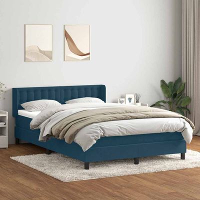 vidaXL Box Spring Posteľ s matracom Tmavomodrá 140x220 cm Zamat