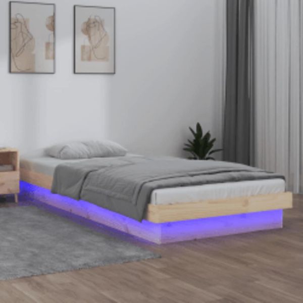 vidaXL Posteľný rám s LED 100x200 cm masívne drevo