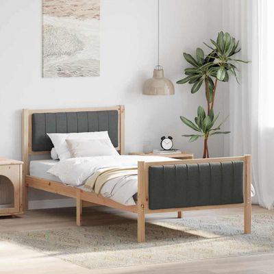 vidaXL Rám postele hnedá a tmavosivá 90 x 190 cm Borovicový masív