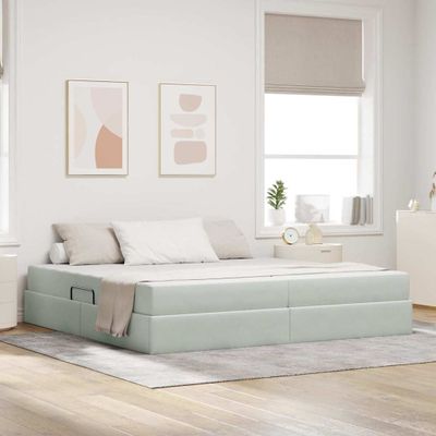 vidaXL Postel s úložným prostorem a matrací Svetlosivá 200 x 200 cm