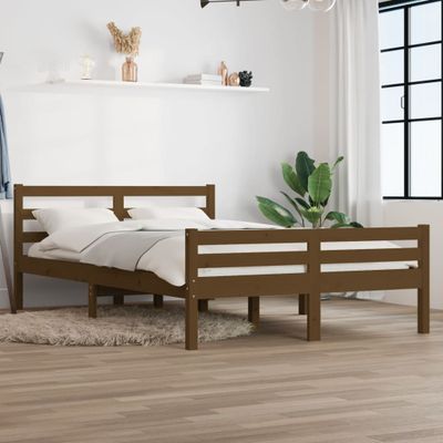 vidaXL Posteľný rám, medový, drevený masív 135x190 cm, dvojlôžko