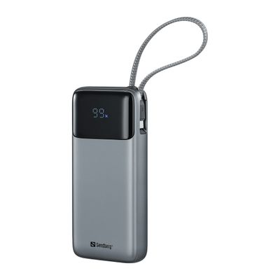 Sandberg All-in1 Powerbank 20000 mAh PD 67W, powerbanka s integrovaným USB-C káblom, čierna