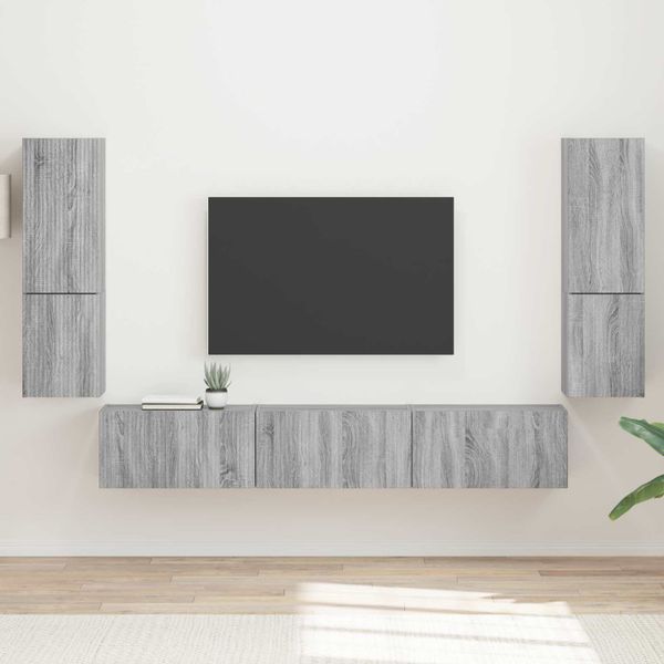 vidaXL Zostava TV skriniek Nástenný 4 pcs Sivý Sonoma Kompozitné drevo