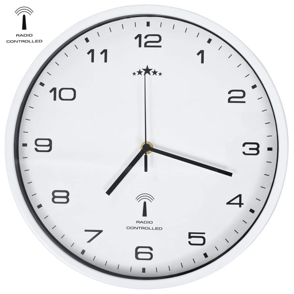 vidaXL Rádiom ovládané nástenné hodiny s pohonom Quartz biele 31 cm