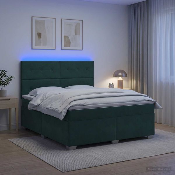 vidaXL Posteľ boxspring s matracom Tmavozelená 180 x 200 cm Zamat