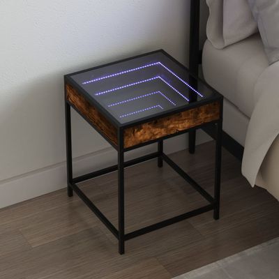 vidaXL Nočný stolík s nekonečnými LED dymový dub 40x40x51 cm