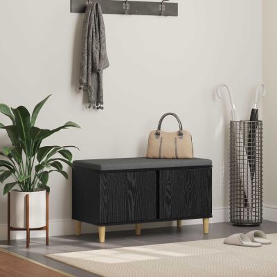 vidaXL Predsieňová lavica s vankúšom Čierny Dub 80 x 38 x 46 cm