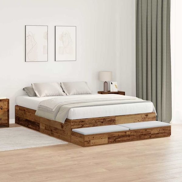 vidaXL Rám postele s úložným prostorem so zásuvkou Staré drevo 140 cm