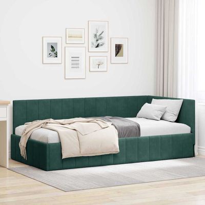 vidaXL Rohový rám postele Tmavozelená 90 cm x 190 cm Zamat