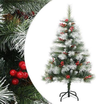 vidaXL Umelý výklopný vianočný stromček so šiškami a bobuľami 150 cm