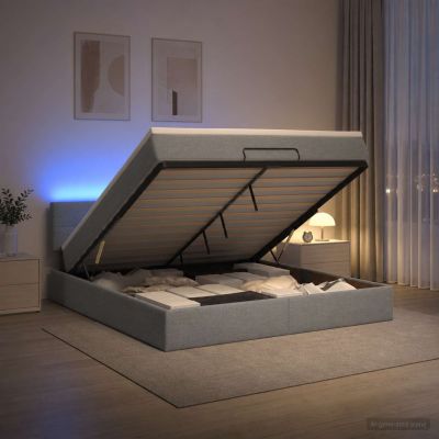 vidaXL Ottoman posteľ s matracom a LED Svetlosivá 140 x 200 cm Látka