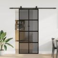 vidaXL Posuvné dvere s kovaním čierne 90x205 cm tvrdené sklo