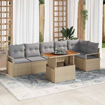 vidaXL Záhradný jedálenský set s vankúšom 7 pcs Béžová a šedá