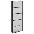 vidaXL Botník so zrkadlom 5-poschodový čierny 63x17x169,5 cm
