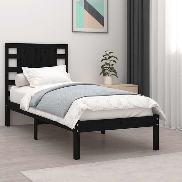 vidaXL Posteľný rám čierny drevený masív 75x190cm malé jednolôžko