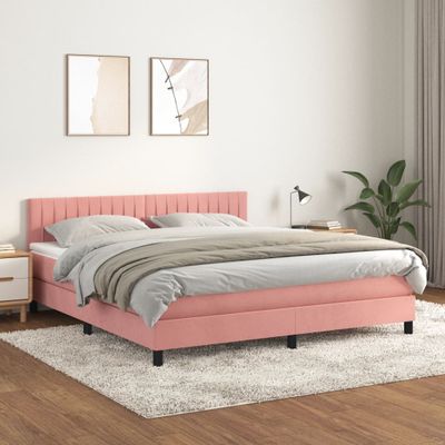 vidaXL Posteľný rám boxsping s matracom ružový 160x200 cm zamat