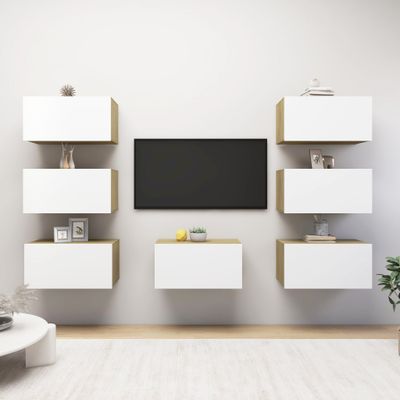vidaXL TV skrinky 7 ks biele a dub sonoma 30,5x30x60 cm drevotrieska