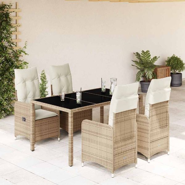 vidaXL 5-dielna záhradná bistro súprava s vankúšmi béžová polyratan