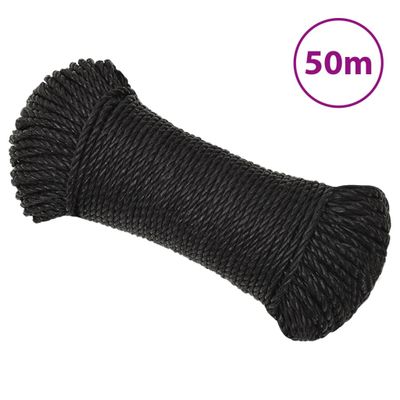 vidaXL Pracovné lano čierne 8 mm 50 m polypropylén