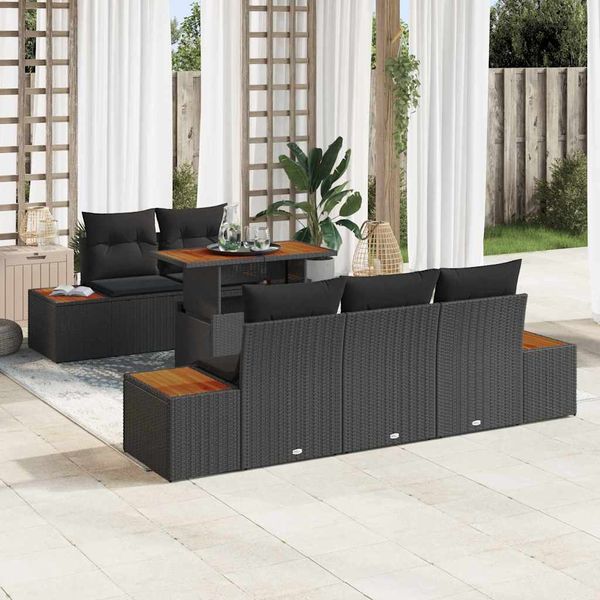 vidaXL Záhradný jedálenský set s vankúšom 6 pcs Čierna a Hnedá