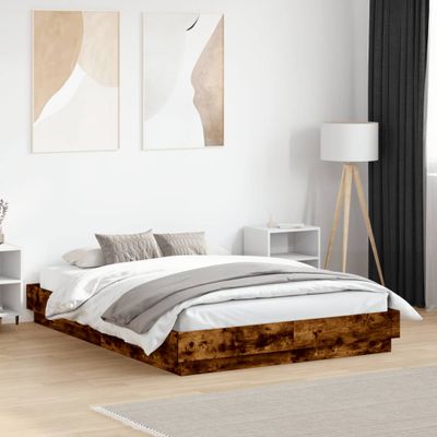 vidaXL Posteľný rám s LED svetlami dymový dub 120x190 cm