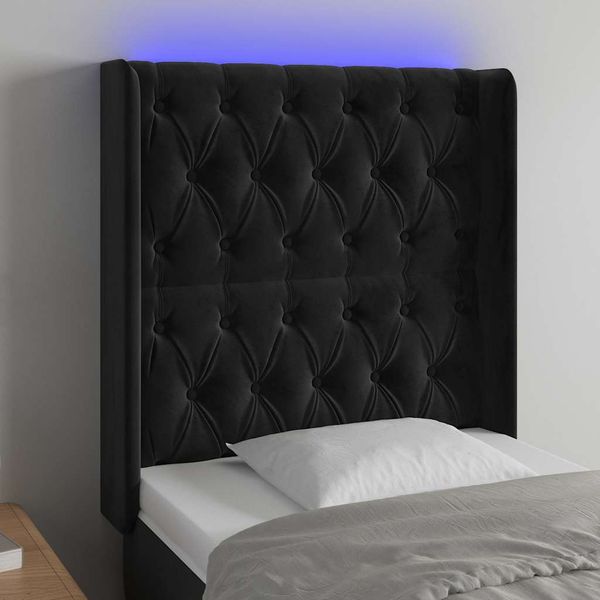 vidaXL Čelo postele s LED čierne 83x16x118/128 cm zamat