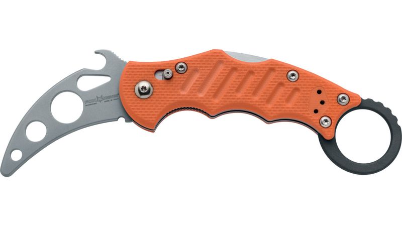 FOX knives FX-599 XTTK Karambit tréningový vreckový nôž 6,5 cm, oranžová, čierna, G10