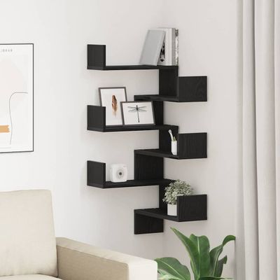 vidaXL Stenná polica s poličkou 2 pcs Čierny dub 40 x 40 x 49,5 cm