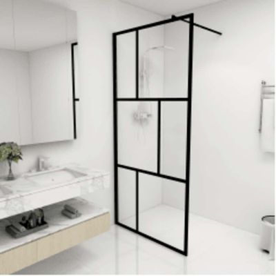 vidaXL Sprchová zástena s tvrdeným sklom čierna 90x195 cm