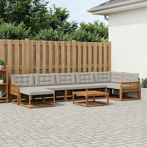 vidaXL Záhradná súprava gaučov s vankúšom 8 pcs Prírodná a svetlosivá