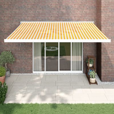 VidaXL Zaťahovacia markíza žltá a biela 4,5x3 m látka a hliník