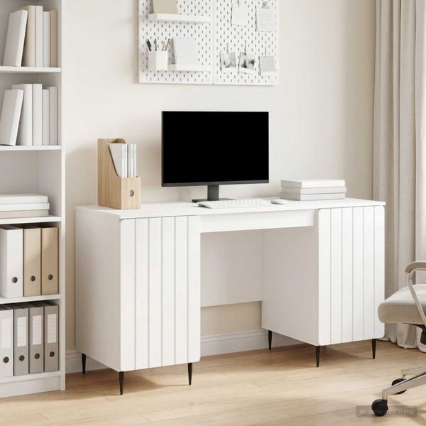 vidaXL Stôl Biela s vysokým leskom 142,5 x 50 x 75 cm Kompozitné drevo