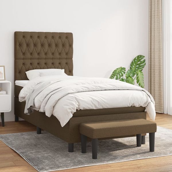vidaXL Boxspring posteľ s matracom tmavohnedá 90x190 cm látka