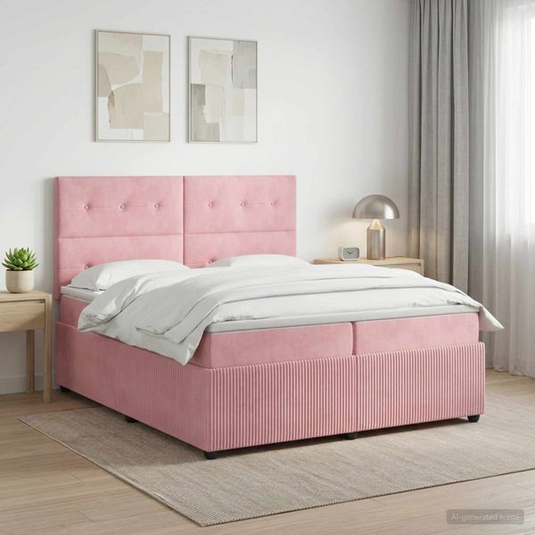 vidaXL Posteľ boxspring s matracom Ružová 200 x 200 cm Zamat