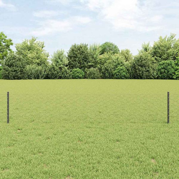 vidaXL Hexagonálny plot s stĺpom 25 x 0,4 m PVC potiahnutá oceľ Sivá
